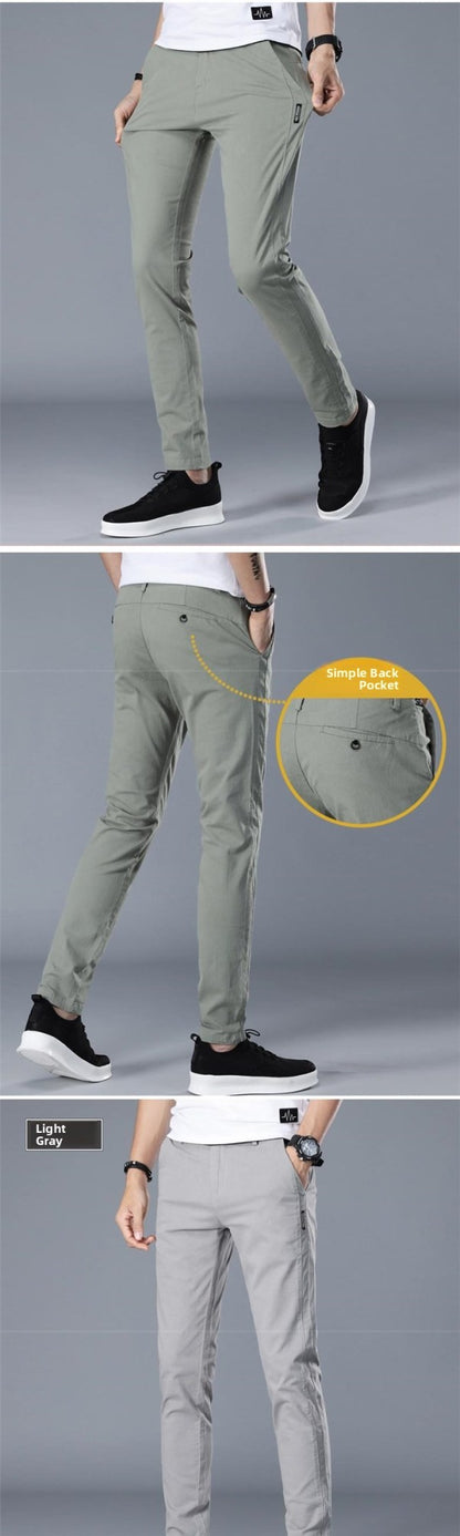 Khaki Casual Cotton Chino Pants Men Straight Leg Trousers Youth Active Sle mid Waist Long Summer Faion Thin Material