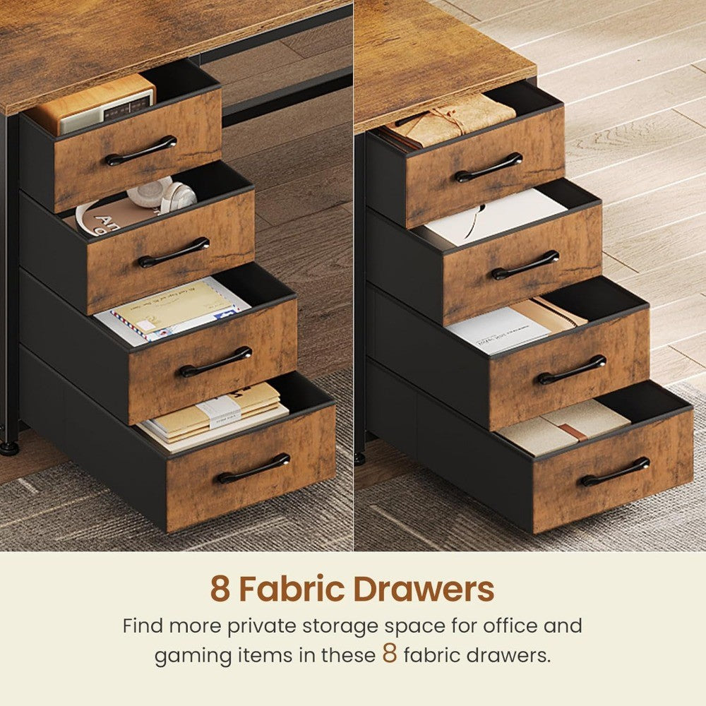 94.5" 2 Person Gaming Desk, Long Office Computer Desk with 8 Drawers & LED Lights, Two Person Desk with Storage, Power St