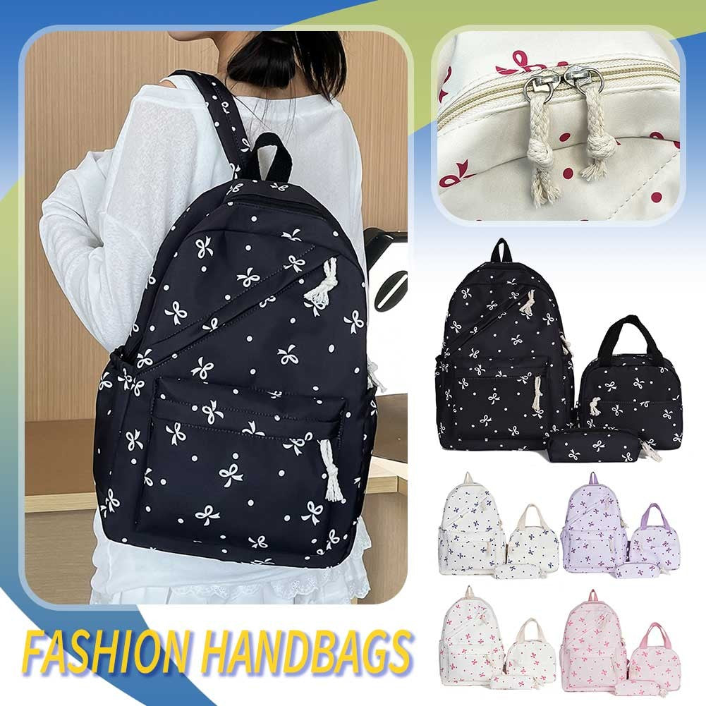 3-in-1 Bow Tie College School Backpack with Lunch Bag Pencil Case School Backpack Set Student Backpack for Teens Women Student