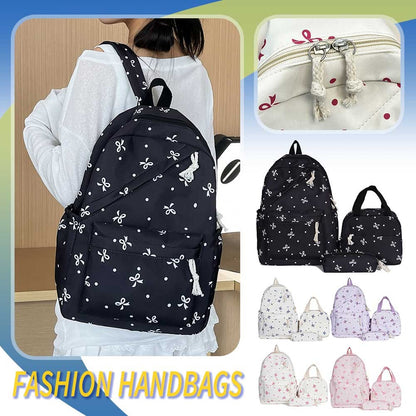 3-in-1 Bow Tie College School Backpack with Lunch Bag Pencil Case School Backpack Set Student Backpack for Teens Women Student