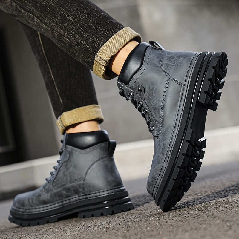 Leather Ankle Boots Stylish Walking Shoes Outdoor Men Casual Footwear Winter Plush Snow Boots New Trendl Mens High Top Shoes
