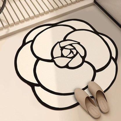 Round Camellia Crystal Velvet Floor Mat Living Room Bathroom Door Absorbent Quick-Drying Floor Rugs Household Non-slip Carpet
