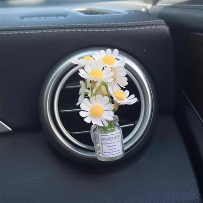 Enfeites de clipe de saída de ar do console central do carro, flores simuladas, clipe de carro, enfeites de vaso de vidro de jasmim, respira bebê para meninas, decorações