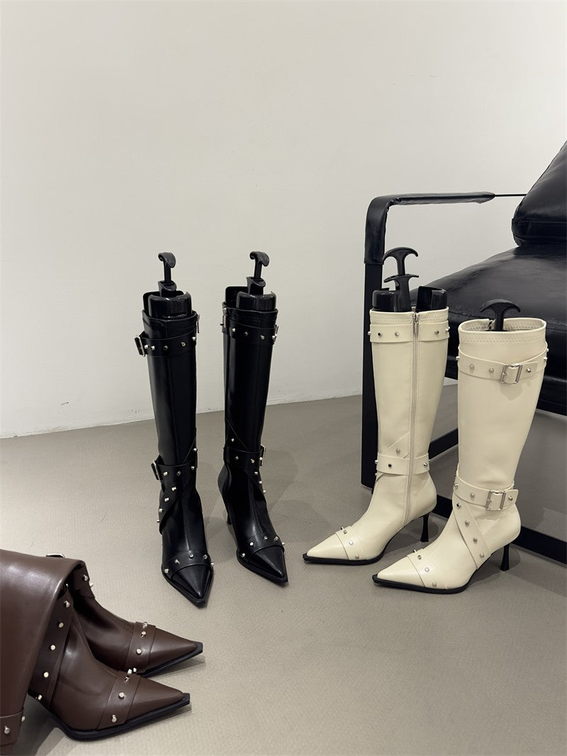 New Style Thin High Heel Women Boots 2024 Pointed Toe Women's High Tube Thinner-looked High Heel Long Boots Zip Boots Mujer D109