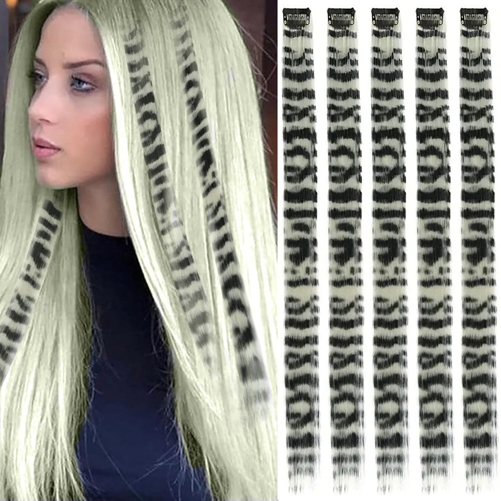 Faixa Sintética Estampada com Presilha Cabelo Colorido Longo Liso Pedaços de Cabelo com Presilha Extensões para Uso Diário ou Natal