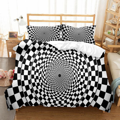 Optical Illusion Bedding Set 3PCS - 3D Geometric Maze Print Cover, Trippy Decor for Teens Adults
