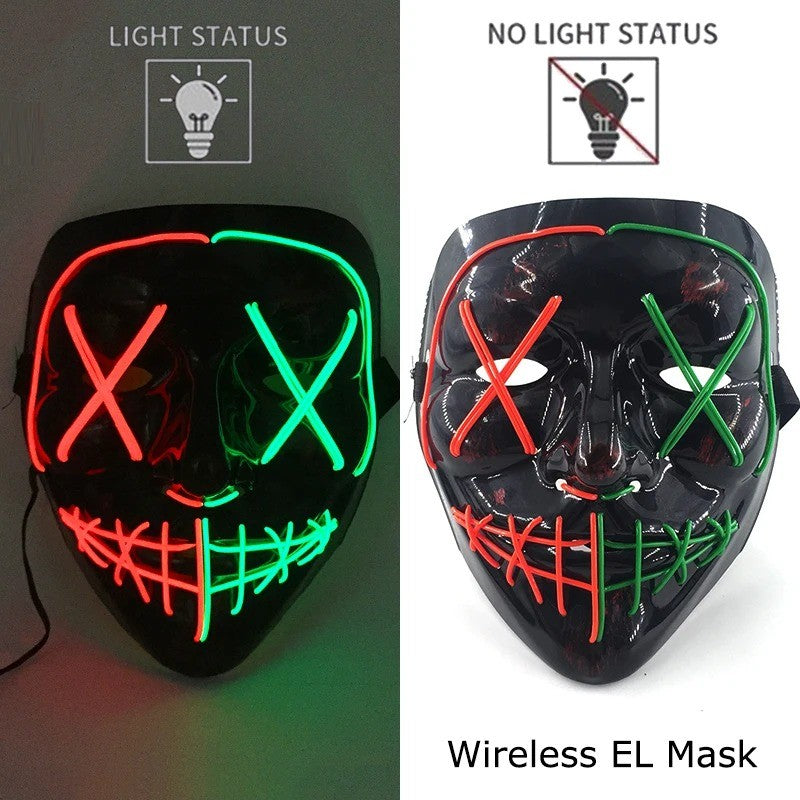 Wireless Neon LED Purge Mask Multi Glow Horror Face Cover Unisex Light Up Headgear For Halloween Masquerade Carnival Cosplay