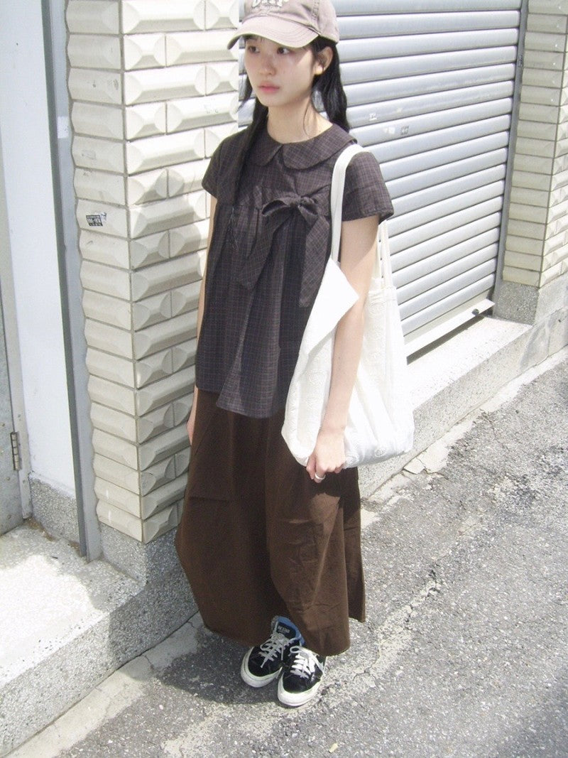 Vintage Plaid Shirts Women Japanese Harajuku Bow Peter Pan Collar Blouses Summer Korean Aesthetic Short Sleeve Casual Tops New