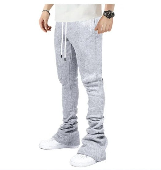 Plus Size Cargo Stacked Pants for Men Fleece Flare Sweat Pants Street Wear Men Pile Up Hiphop Pants New Design