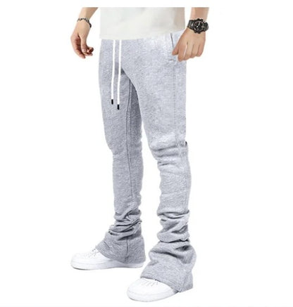Plus Size Cargo Stacked Pants for Men Fleece Flare Sweat Pants Street Wear Men Pile Up Hiphop Pants New Design