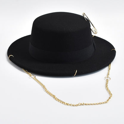 Novo Design de Moda Chapéu Fedora Para Mulheres Homens Corrente de Metal Decorativo Chapéu Jazz Festa Igreja Bonés