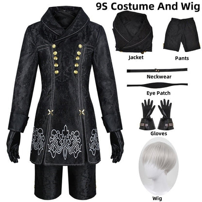 Anime Nier Automata Cosplay 9S Yorha 2B Cosplay Suit Male Women Outfit Wig Disguise Costume Plus Size Fancy Party Black Dress
