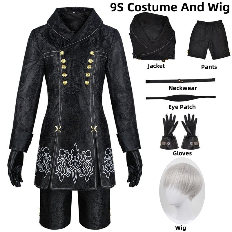 Anime Nier Automata Cosplay 9S Yorha 2B Cosplay Suit Male Women Outfit Wig Disguise Costume Plus Size Fancy Party Black Dress