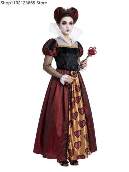 New Red Queen Of Hearts Dress Wonderland Red And Black Dress For Adult Halloween Party Retro Court Alice Role Play Costume 2026