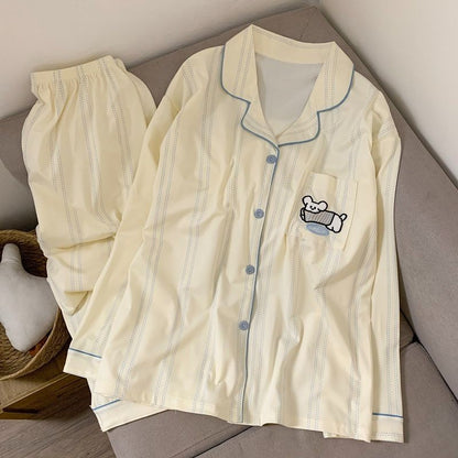 Cartoon Dog Letter Plaid Print Pajama Sets for Women Plus Size Sweet Cute Harajuku Style 2PC Set Sleepwear Autumn New Homewear