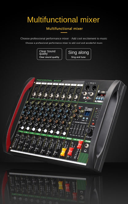 Mesa de som DSP de 4/8 canais com efeito de reverberação, profissional, Bluetooth, USB, áudio mixer balanceado para karaokê familiar, palco, KTV
