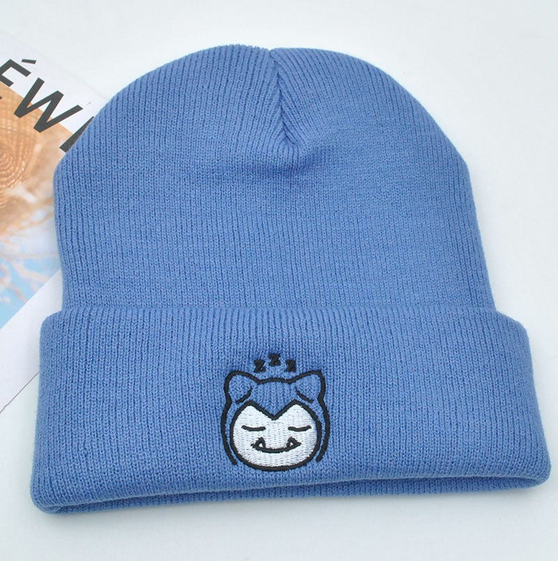 Pokemon Snorlax Ditto Psyduck Gorros Femininos de Inverno Quentes Chapéu Anime Cor Sólida Boné Engraçado Bordado para Homens Touca de Malha Unissex