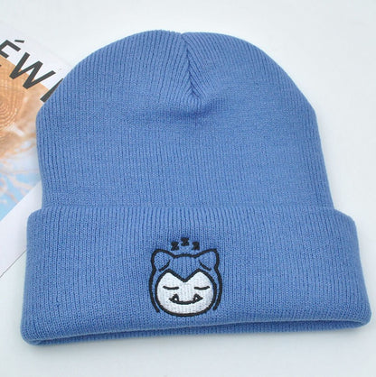Pokemon Snorlax Ditto Psyduck Gorros Femininos de Inverno Quentes Chapéu Anime Cor Sólida Boné Engraçado Bordado para Homens Touca de Malha Unissex