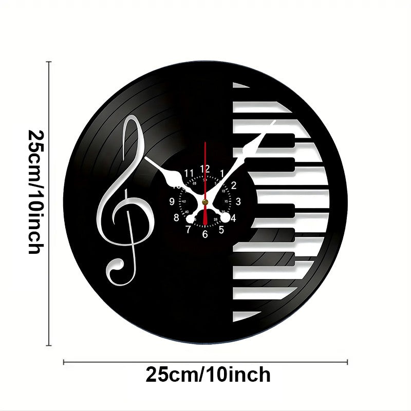Music Notes Wooden Round Silent Hanging Wall Clock, Suitable For Living Room, Office, Study Room, Bedroom, Home Decoration