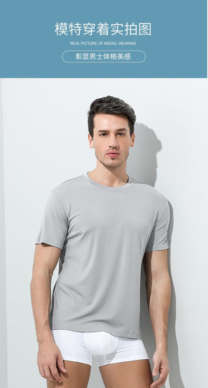 94% Modal 6% Spandex Summer Short Sleeve T-shirt Men Crew Neck Solid Color Casual Underwear Brand High Quality Mens Clothing New