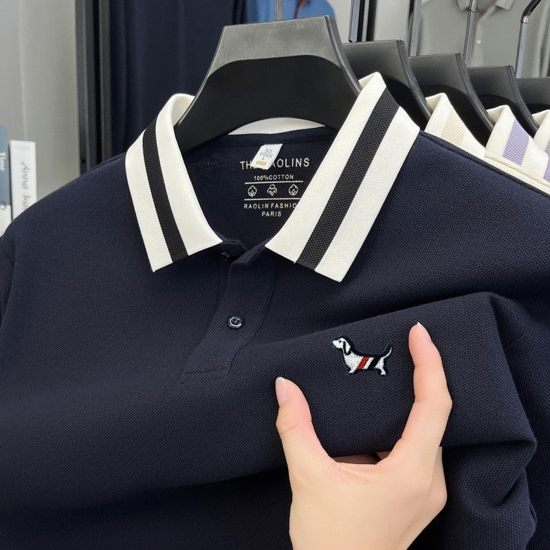 Men's 100% Cotton Original Design Printed Long Sleeved Polo Shirt Spring Autumn Simple Fashion Business Lapel T-shirt Men's Wear