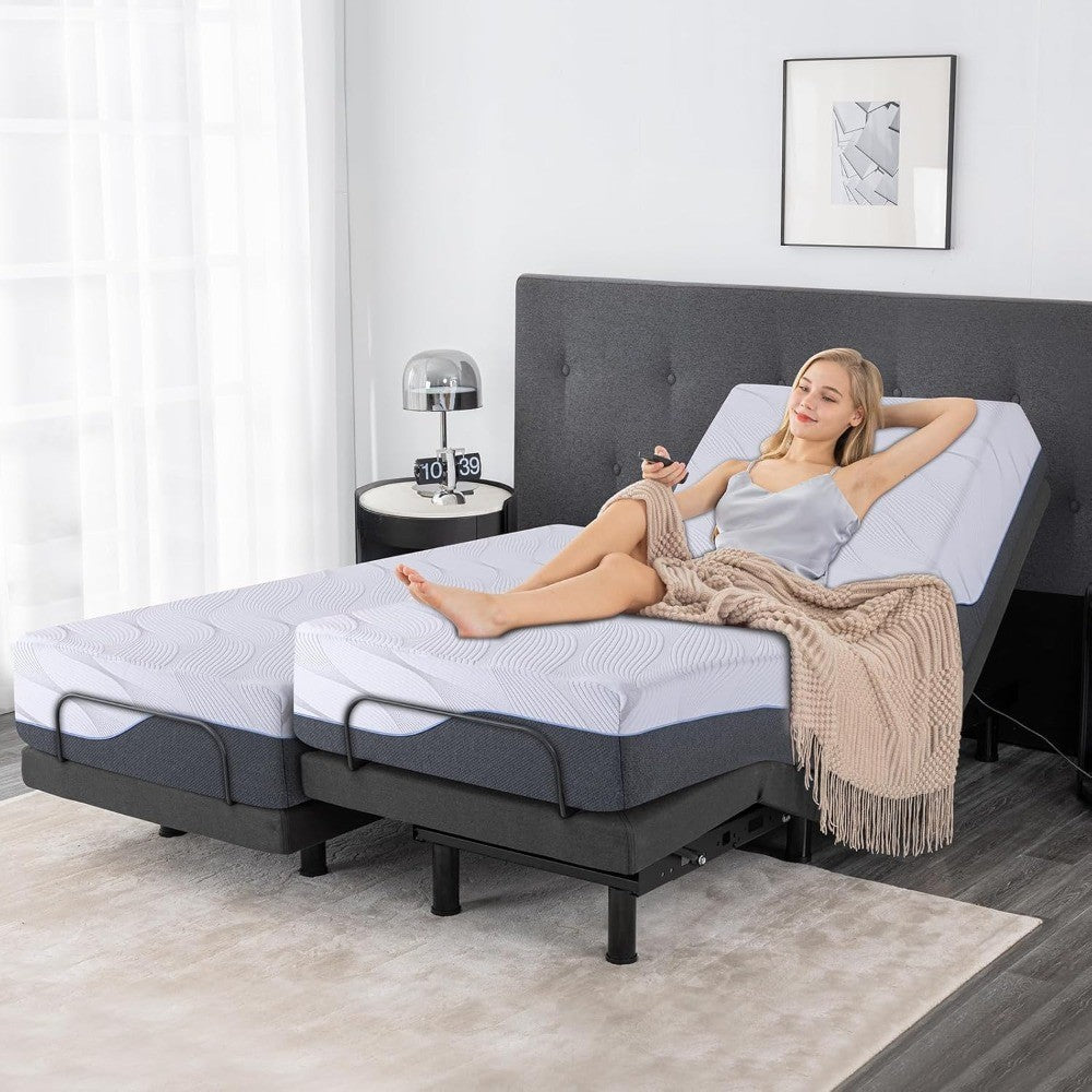 Twin XL Adjustable Bed Base with Mattress, 12 Inch White Gel Memory Foam Medium-Firm Mattress in Box, Adjustable Bed Frame