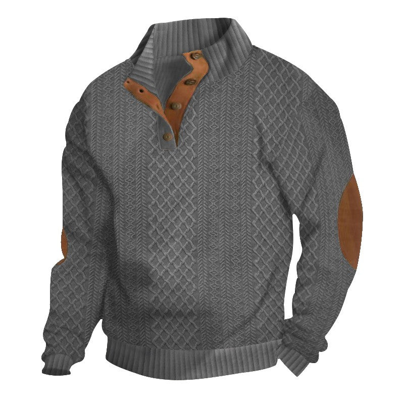 Men's European Size Jacquard Stand-Collar Long-Sleeve Hoodie - Outdoor Casual Knitwear