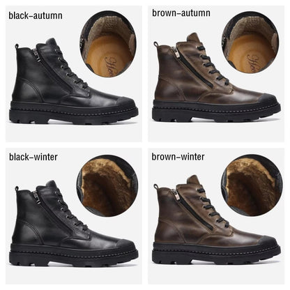 Botas Masculinas de Couro Legítimo Natural Feitas à Mão Estilo Retrô para o Inverno #9550