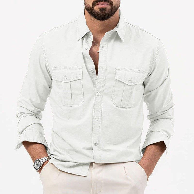 Safari Cotton Shirts Mens Outdoor Work Travel Button Down Tops Casual Long Sleeve Hiking Camping Utility Shirt With Flap Pocket