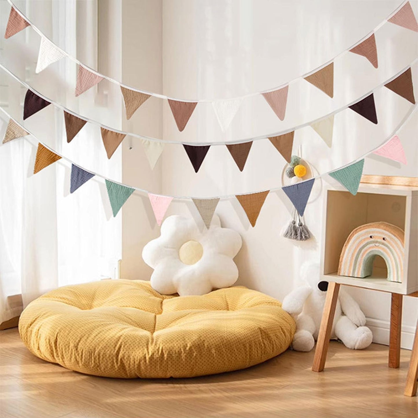 Pennant Banner Flags Nursery Bunting Banner Flags Washable Cotton Fabric Triangle Pennant Garlands for Living Room and Bedroom