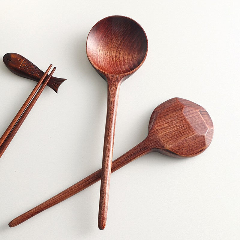 Colher de Madeira para Ramen Sopa Colher Grande Cabo Longo para Servir Misturar Cozinhar Concha de Madeira Utensílios de Cozinha Talheres de Restaurante