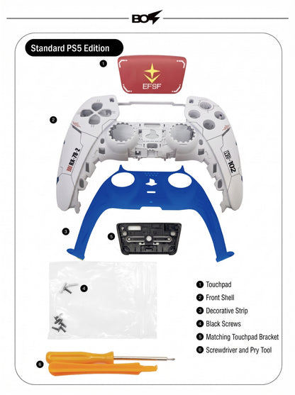 For PS5 Controller Shell, Mecha Style Custom Faceplate Cover with Touchpad for DualSense, Replacement for BDM-10/020/030/040/050