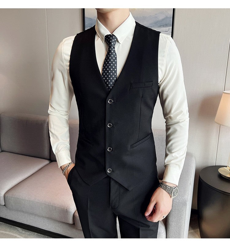 Men's High-Quality 3-Piece Business Casual Wedding Suit Vest Trousers Set Handsome Fashion Banquet Clothing S-6XL