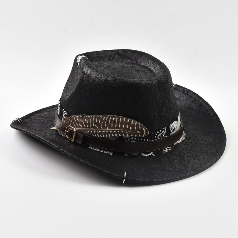 Chapéu Cowboy Masculino Vintage de Couro Sintético Feito à Mão Chapéu Cavalheiro Jazz Chapéu Panamá Cowgirl Sombrero Hombre