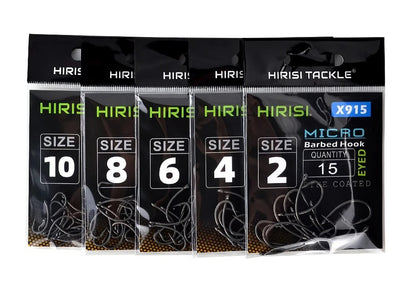 Hirisi 15x Anzóis de Pesca de Carpa Com Olhal Micro Farpa Aço de Alto Carbono Anzóis Revestidos de PTFE Acessórios de Pesca X915