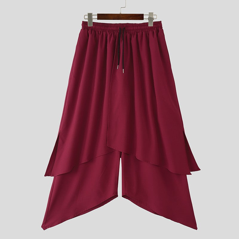 INCERUN Men Irregular Pants Solid Color Drawstring Loose Casual Wide Leg Trousers Men Streetwear 2025 Fashion Male Skirts Pants