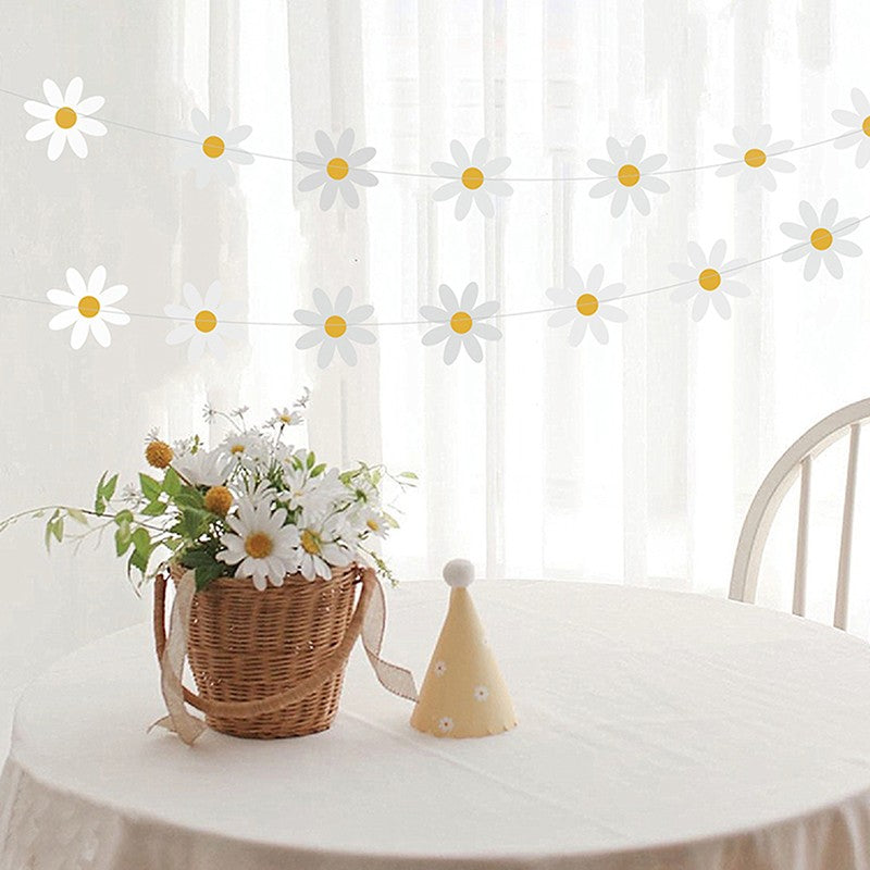 Daisy Flower Paper Banner Hat Cake Toppers Kids Girl Birthday Daisy Theme Party Decorations Hanging Bunting Garland Supplies