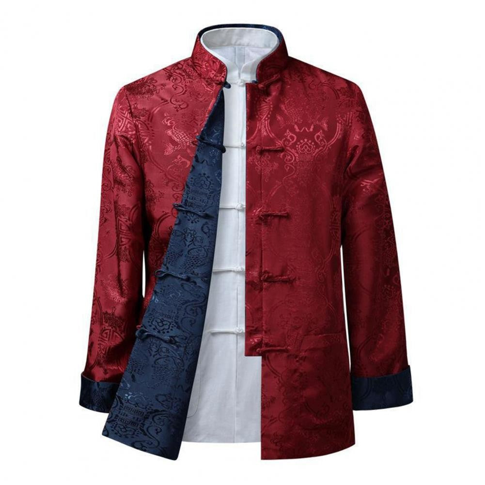 Chinese Style Traditional Clothing Tang Suit Coat Retro Long Sleeved Stand Collar Reversible Keep Warm Vintage Chinese Shirt