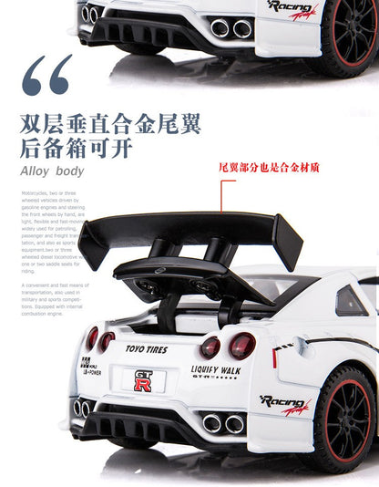 1:32 Nissan GTR R35 Carro de corrida em liga metálica Modelo de carro fundido de metal Brinquedo Veículo Modelo Coleção de carros em miniatura Simulação Presente de aniversário para meninos