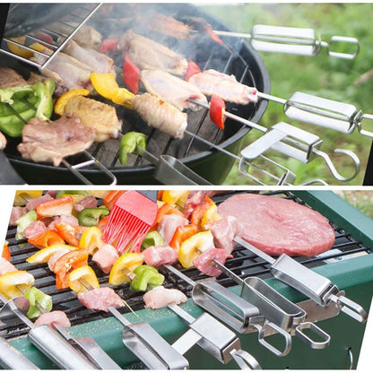 Stainless Steel BBQ Skewers – Flat Metal Kebob Sticks for Grilling Meat Vegetables, with Quick Release Metal Sliding Handle
