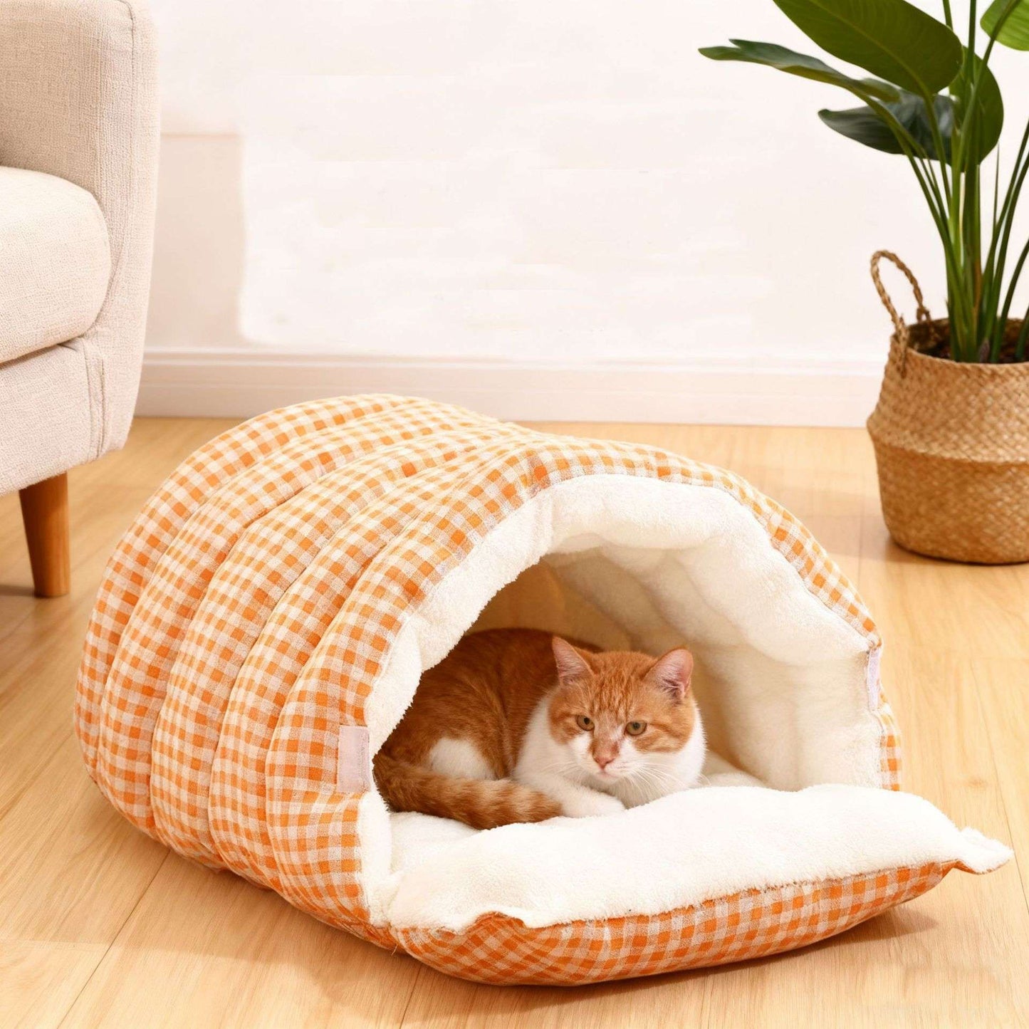 Casa de Inverno Quente e Fechada para Cães, Semiaberta, Tapete para Animais de Estimação Removível e Lavável, Sensação de Cama para Animais de Estimação para Cães e Gatos