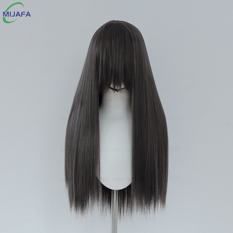Peruca de Cosplay Longa e Lisa de Altíssima Qualidade, 400g, 48 Cores, 60cm, com Franja, Resistente ao Calor, Perucas Anime + Touca de Peruca
