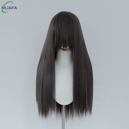 Peruca de Cosplay Longa e Lisa de Altíssima Qualidade, 400g, 48 Cores, 60cm, com Franja, Resistente ao Calor, Perucas Anime + Touca de Peruca