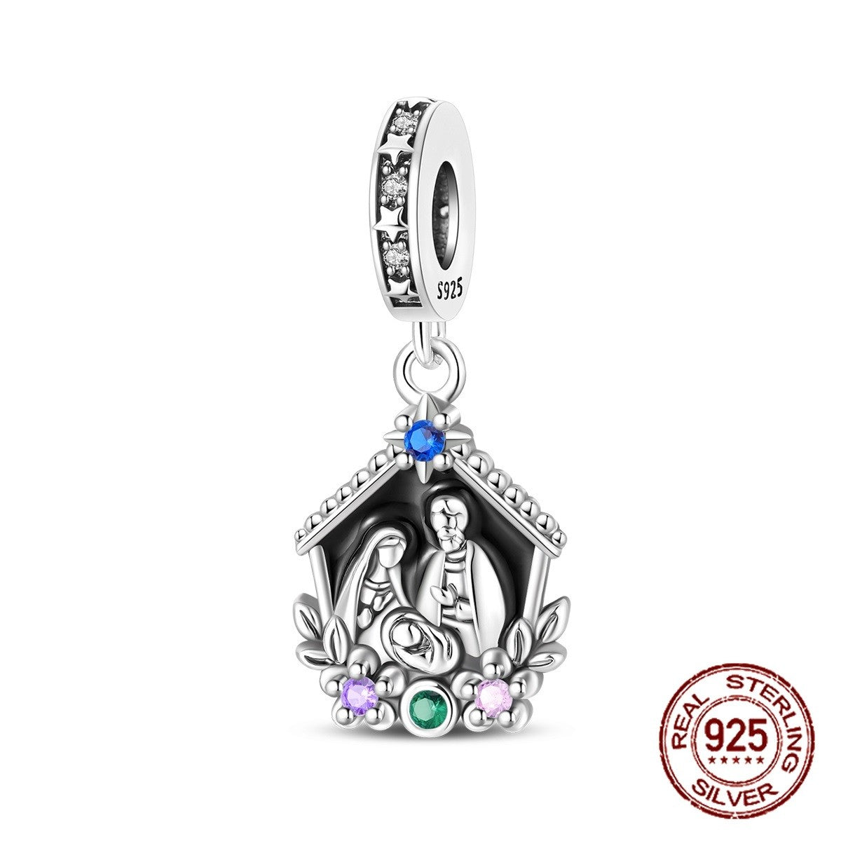 Pingente de Prata Esterlina 925 Nossa Senhora e Menino Jesus Presépio Clássico para Pulseiras de Berloques Originais Joias Femininas Presente DIY