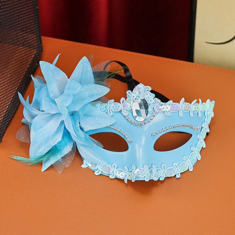 Women Venetian Masquerade Mask, Sparkly Rhinestone Flower Half Face Mask for Halloween Carnival Party Prom Costume