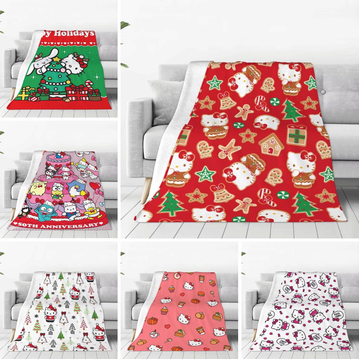Christmas Hello Kitty Blankets Quality Warm Throw Blanket Winter Travel Office Couch Bed Graphic Bedspread