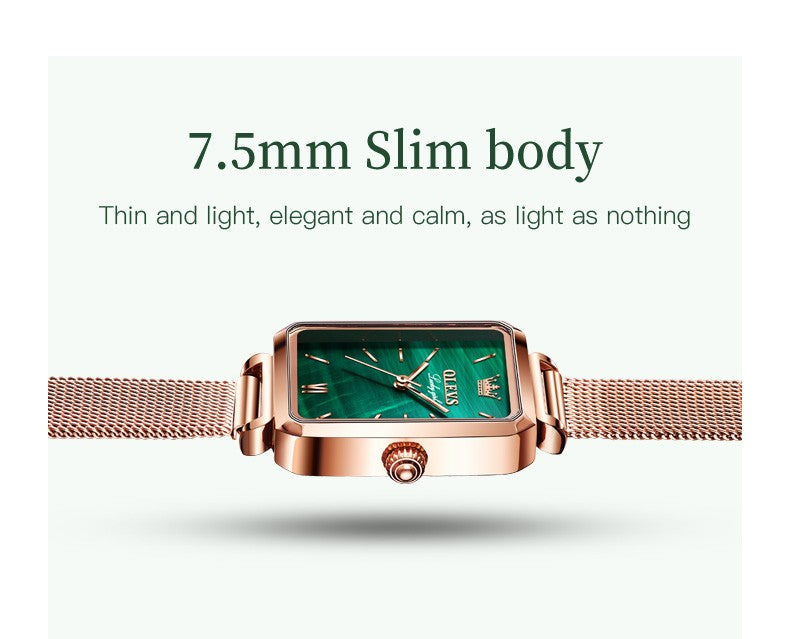 OLEVS 6624 Original Women Watch Luxury Top Green Square Waterproof Clock Fashion Elegant Brand Women Quartz Watch Reloj Mujer