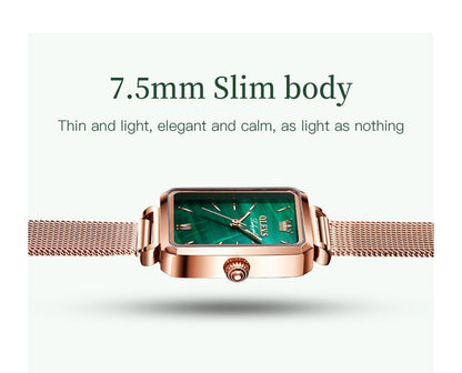 OLEVS 6624 Original Women Watch Luxury Top Green Square Waterproof Clock Fashion Elegant Brand Women Quartz Watch Reloj Mujer