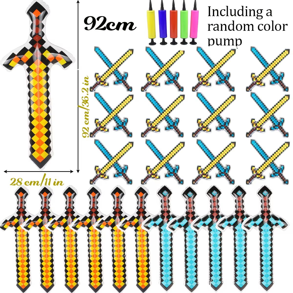 12-72Pcs Inflatable Weapons for Kids Pixel Diamond Swords Inflatable Sword for Theme Party Birthday Halloween Party Cosplay