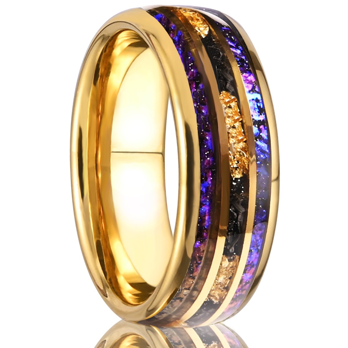 Anel de tungstênio com meteorito 8MM anéis aliança de compromisso moda joias masculina alianças de casamento anéis de noivado de ametista presente